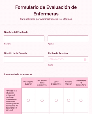Form Templates: Formulario De Evaluación De Enfermeras