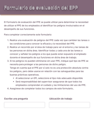 Form Templates: Formulario De Evaluación Del EPP