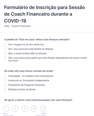 Form Templates: Formulário de Inscrição para Sessão de Coach Financeiro durante a COVID 19