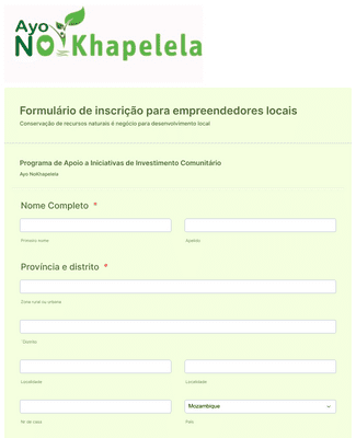 Form Templates: Formulário de inscrição PROGRAMA DE APOIO A INICIATIVAS DE INVESTIMENTO COMUNITÁRIO (Ayo NOKhapelela)