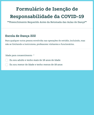 Formulário de Isenção de Responsabilidade da COVID-19 para Estúdio de Dança