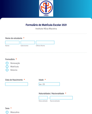 Formulário de Matrícula Escolar 2021 Modelo de Formulário | Jotform