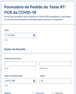 Form Templates: Formulário de Pedido do Teste RT PCR da COVID 19