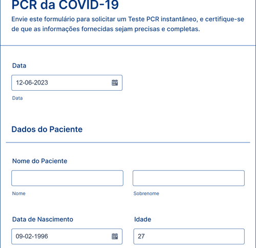 Form Templates: Formulário De Pedido Do Teste RT PCR Da COVID 19