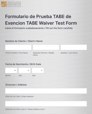 Form Templates: Formulario De Prueba TABE De Exencion TABE Waiver Test Form