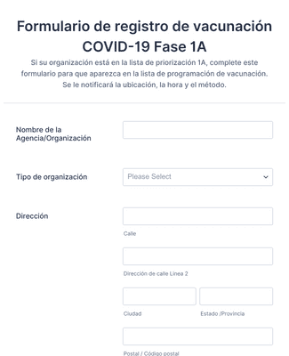 Form Templates: Formulario de registro de vacunación COVID 19 Fase 1A
