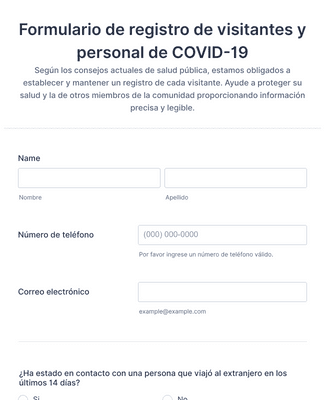 Formulario de registro de visitantes y personal de COVID-19
