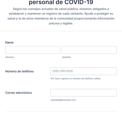 Form Templates: Formulario de registro de visitantes y personal de COVID 19
