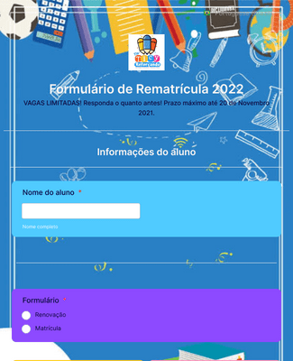 Form Templates: Formulário de Rematrícula 2022