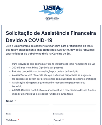 Formulário de Solicitação de Assistência Financeira Devido a COVID-19