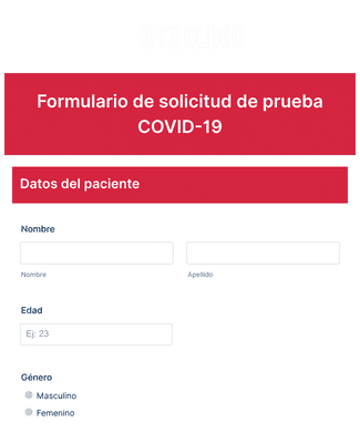 Formulario de solicitud de prueba COVID-19