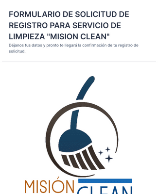 FORMULARIO DE SOLICITUD DE REGISTRO PARA SERVICIO DE LIMPIEZA "MISION CLEAN"