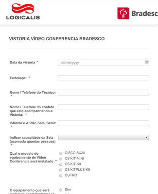 Formulário de vistoria de vídeoconferência
