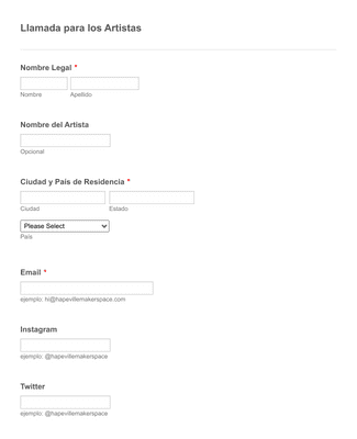 Formulario Para Candidaturas De Artistas Plantilla De Formulario Jotform