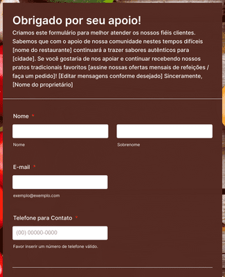 Form Templates: Formulário para Pedidos Recorrentes do Restaurante durante a COVID 19
