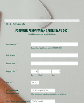 Form Templates: Formulir Pendaftara Santri Baru 2021
