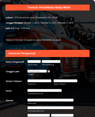 Formulir Pendaftaran Balap Mobil Template Formulir | Jotform