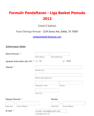 Formulir Pendaftaran Liga Bola Basket