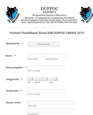 Form Templates: Formulir Pendaftaran Siswa SSB DUPFOC CIMAHI 2019 final