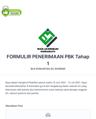 FORMULIR PENERIMAAN PBK TAHAP 1 2021 Template Formulir | Jotform