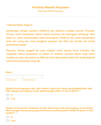 Kuesioner Skrining Covid Untuk Pengunjung Template Formulir | Jotform