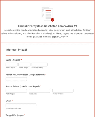 Formulir Pernyataan Kesehatan Coronavirus-19 Template Formulir | Jotform