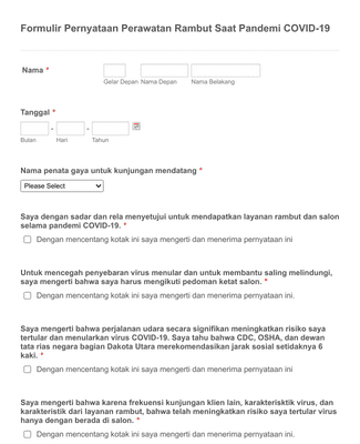 Formulir Persetujuan Perusahaan Salon Dimasa COVID-19 Template Formulir ...