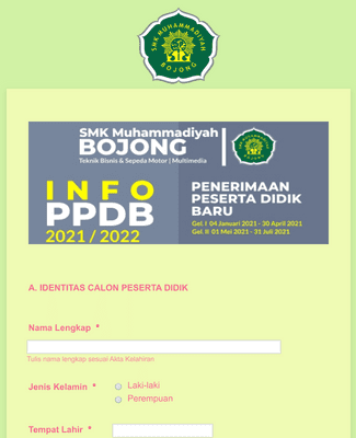 Form Templates: PPDB SMK MUHAMMADIYAH BOJONG