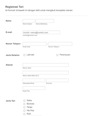 Form Templates: Formulir Registrasi Tari