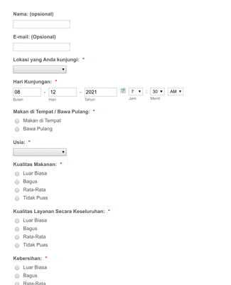 Formulir Umpan Balik Restoran Template Formulir Jotform