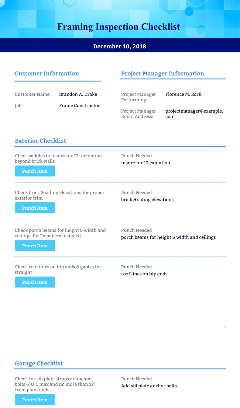 Framing Inspection Checklist - PDF Templates | Jotform