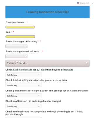 Form Templates: Framing Punch Checklist 
