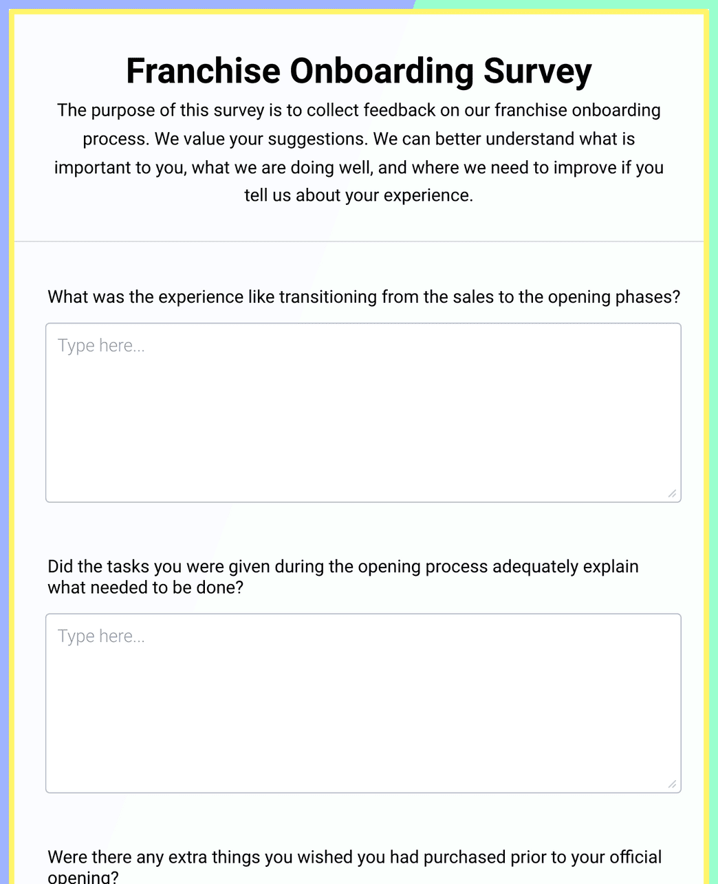Franchise Onboarding Survey Form Template | Jotform