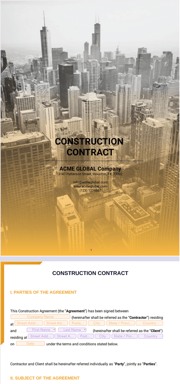 PDF Templates: Free Construction Contract Template