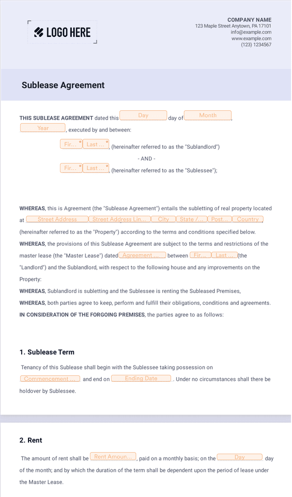 Free Sublease Agreement Template Sign Templates Jotform