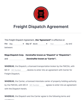 Carrier Dispatch Agreement Jotform Downloadable Template