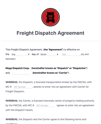 Form Templates: Freight Dispatch Agreement