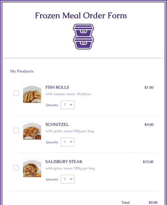 Form Templates: Frozen Meal Order Form