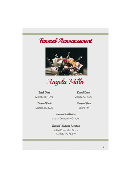Funeral Announcement Template