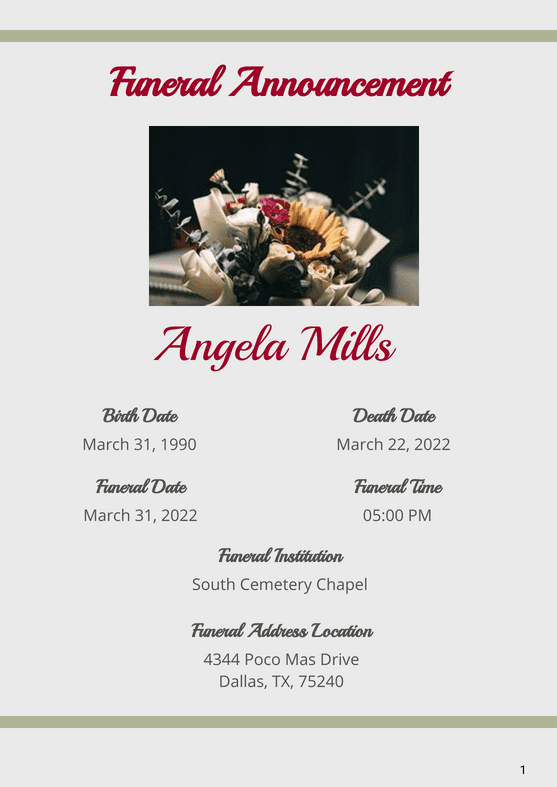 Funeral Announcement Template