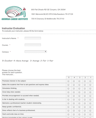 Instructor Evaluation Survey Form Template Jotform