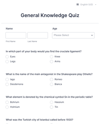 Form Templates: General Knowledge Quiz