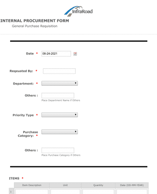 General Purchase Requisition Form