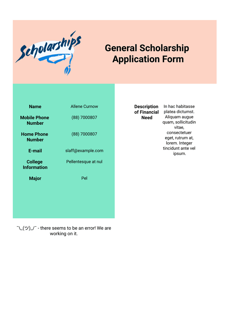 General Scholarship Application Template