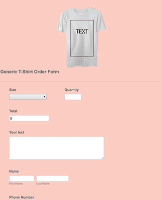 Generic T Shirt Order Form