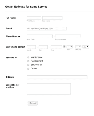 Form Templates: Get an Estimate for Some Service Form