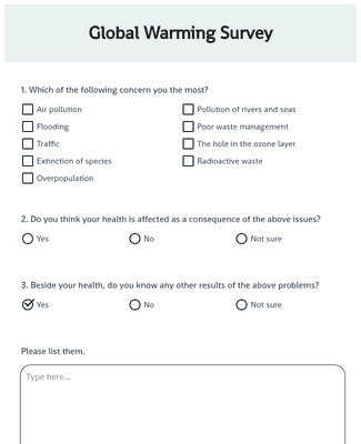 Global Warming Survey Form Template | Jotform