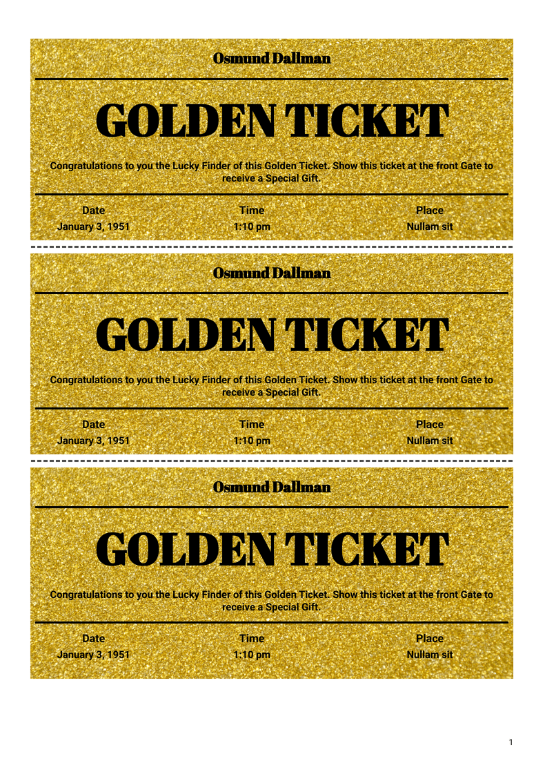 PDF Templates: Golden Ticket Template