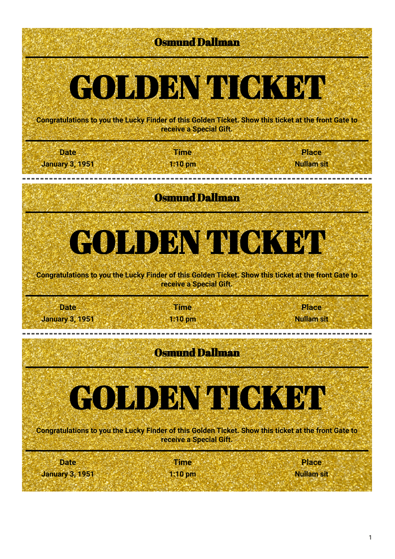 Golden Ticket Template Black And White