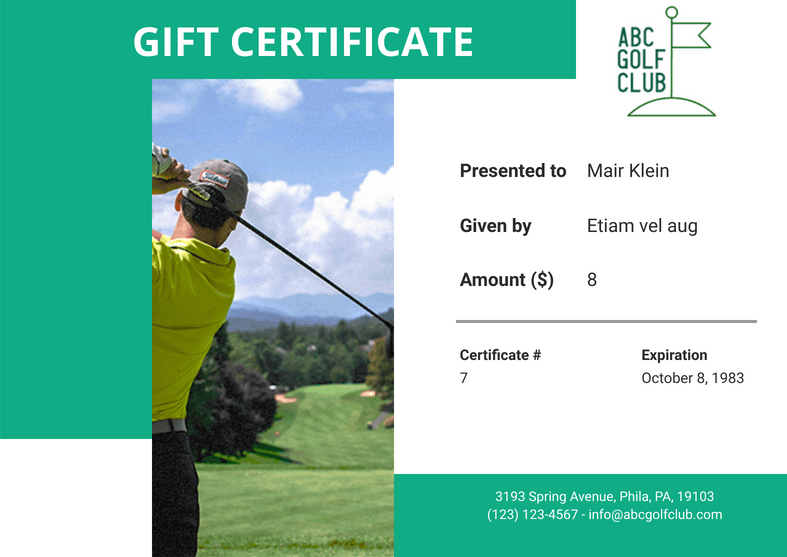 PDF Templates: Golf Gift Certificate Template